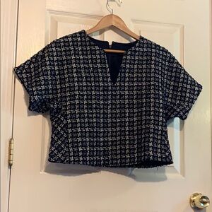Navy and White Women's Top